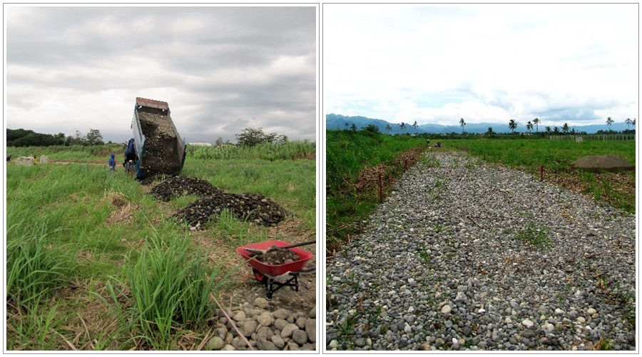 Stone base being laid out for main road