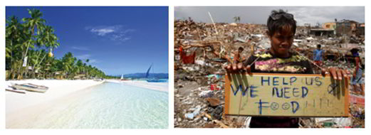 Beautiful beach compared to typhoon-ravaged areas in the Philippines.