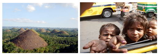 Chocolate Hills of Bohol and destitute street children in Cebu.