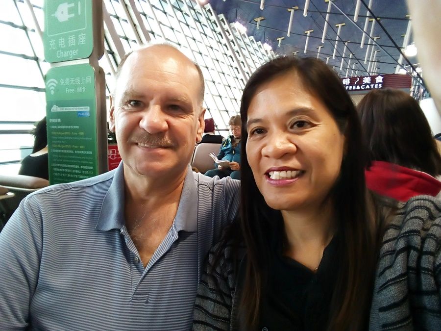 Ron and Georgia during the stopover at Shanghai Pudong Airport